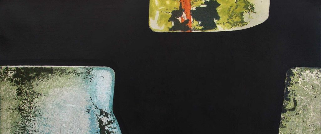 The Rising Sun detail of etching and carborundum print by Stephen Vaughan